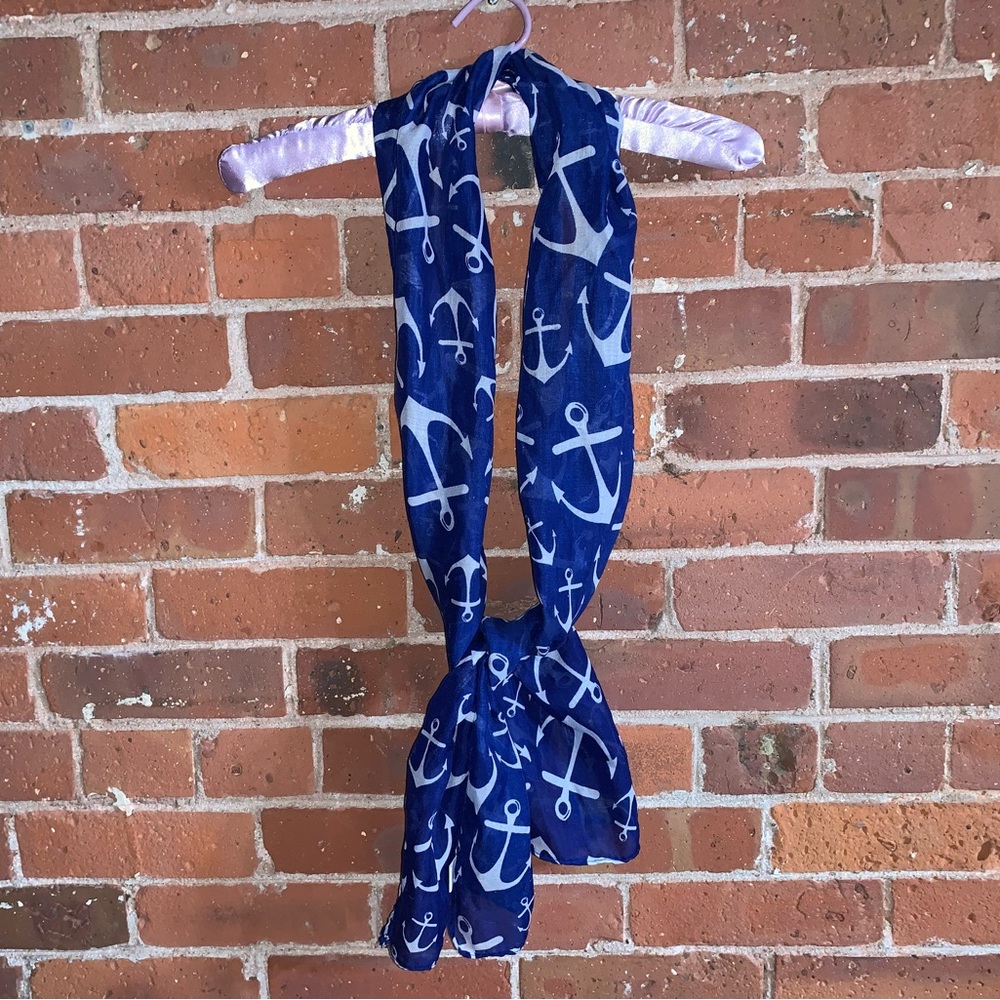 Nautical Scarf - Deep Royal Blue with White Anchors - Lightweight